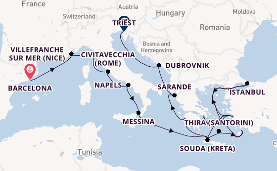 Middellandse Zee vanaf Barcelona, Spanje met de Oosterdam