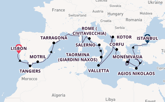 Mediterranean Sea from Lisbon, Portugal with the Seabourn Ovation 