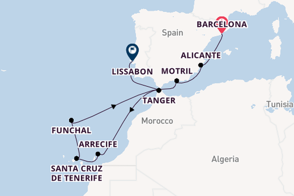 Westelijke Middellandse Zee vanaf Barcelona, Spanje met de Sirena