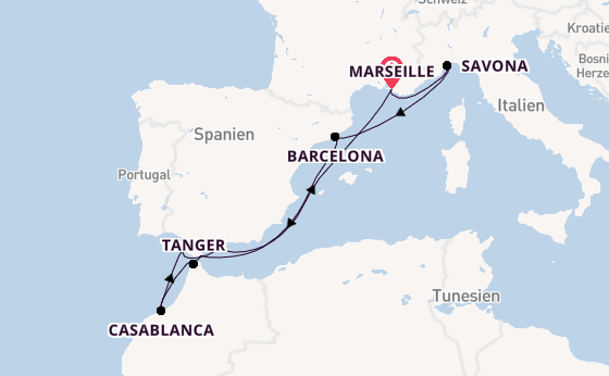 Westliches Mittelmeer ab Marseille, Frankreich auf der Costa Fascinosa