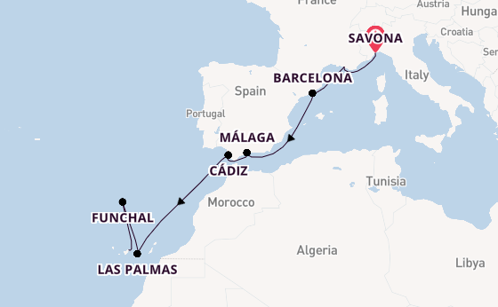 Westelijke Middellandse Zee vanaf Savona, Italië met de Costa Smeralda