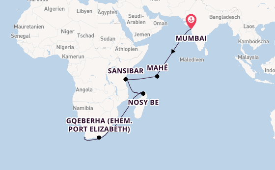 Afrika ab Mumbai, Indien auf der Seven Seas Navigator