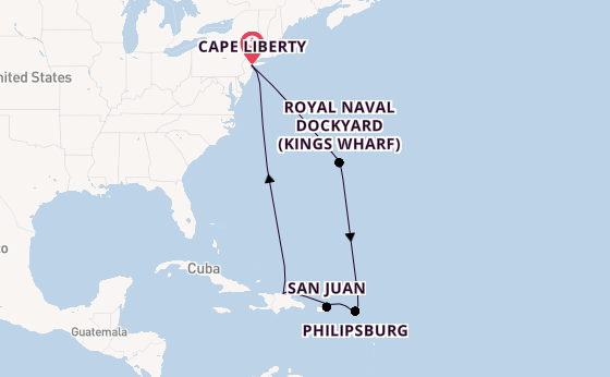Caribbean vanaf Cape Liberty, New Jersey met de Independence of the Seas