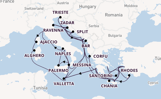 Mediterranean Sea from Rome (Civitavecchia), Italy with the Enchanted Princess