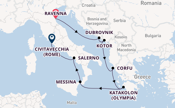 Middellandse Zee vanaf Ravenna, Italië met de Norwegian Gem