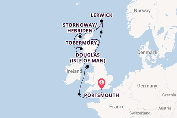 Schotland vanaf Portsmouth, Engeland met de Azamara Quest