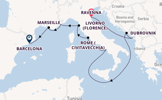 Western Mediterranean from Ravenna, Italy with the Norwegian Viva