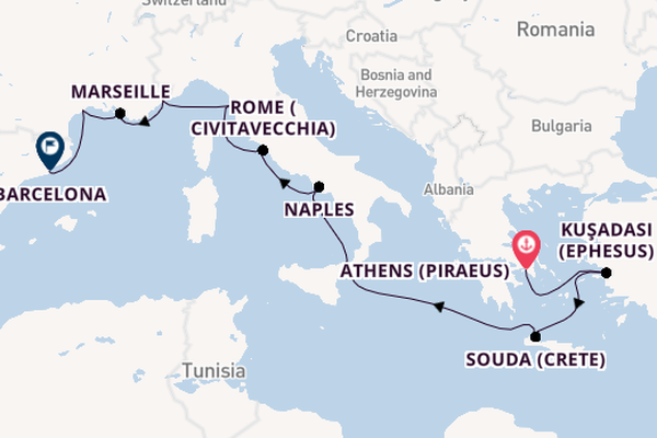 Mediterranean Sea from Athens (Piraeus), Greece with the Viking Astrea