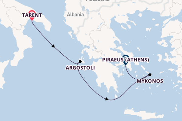 Eastern Mediterranean from Tarent, Italy with the Costa Fascinosa