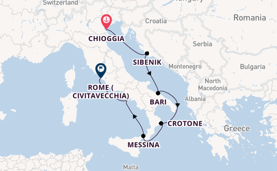 Western Mediterranean from Chioggia, Italy with the Viking Mars