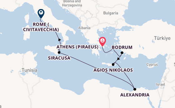Mediterranean Sea from Athens (Piraeus), Greece with the Azamara Journey