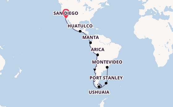 Südamerika ab San Diego, USA auf der Nieuw Amsterdam