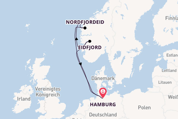 Norwegen ab Hamburg, Deutschland auf AIDAperla