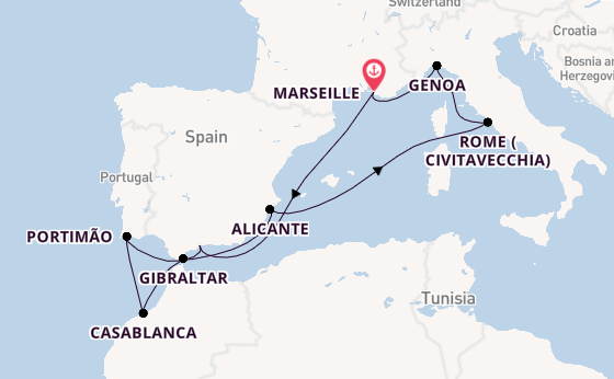 Western Mediterranean from Marseille, France with the MSC Sinfonia