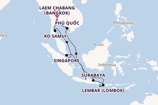 Zuidoost-Azië vanaf Laem Chabang (Bangkok), Thailand met AIDAstella