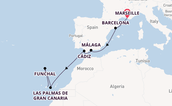 Western Mediterranean from Marseille, France with the Costa Smeralda