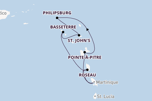 Südliche Karibik ab Fort de France, Martinique auf der MSC World Asia