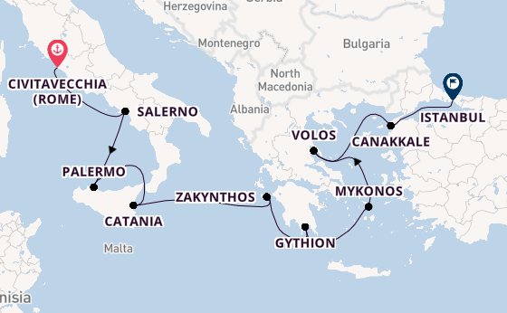 Middellandse Zee vanaf Civitavecchia (Rome), Italië met de Sirena