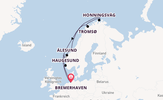 Norwegen ab Bremerhaven, Deutschland auf der Mein Schiff 1