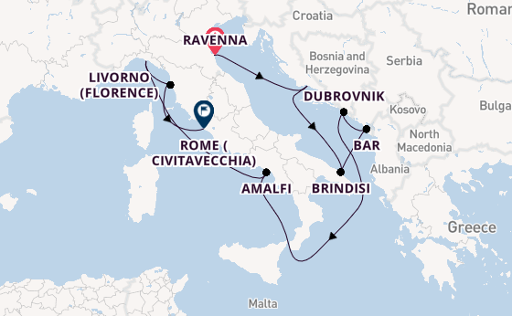 Mediterranean Sea from Ravenna, Italy with the Celebrity Constellation