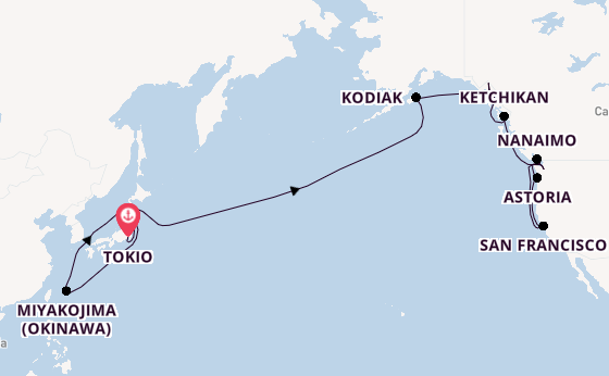 Transpacifisch vanaf Tokio, Japan met de Seven Seas Splendor