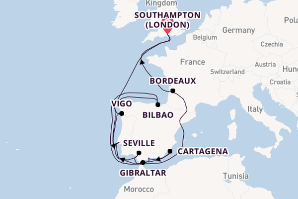 Western Mediterranean from Southampton, England with the Sky Princess 