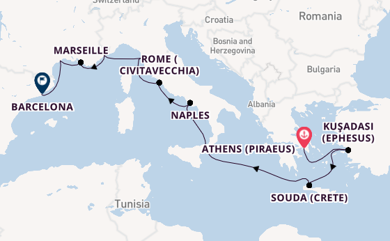 Mediterranean Sea from Athens (Piraeus), Greece with the Viking Astrea