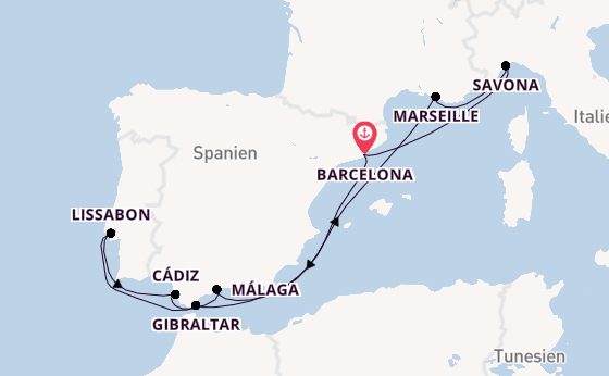 Westliches Mittelmeer ab Barcelona, Spanien auf der Costa Fascinosa