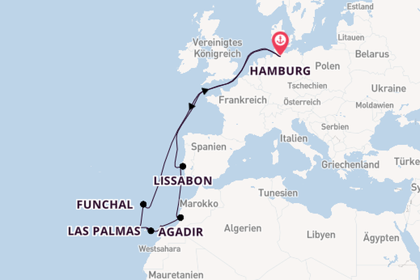 Kanarische Inseln ab Hamburg, Deutschland auf der Mein Schiff Flow