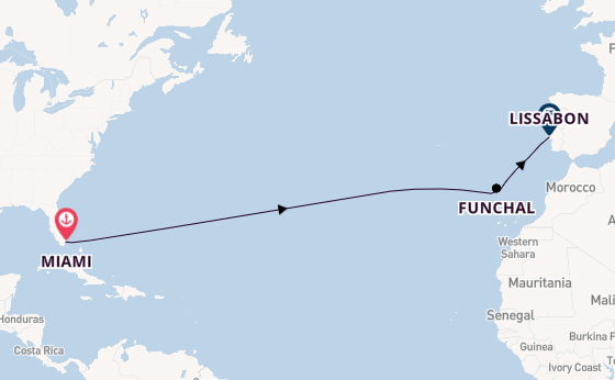 trans-Atlantisch vanaf Miami, Verenigde Staten met de Seabourn Quest