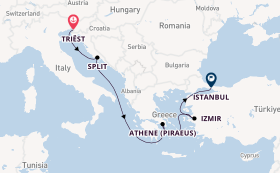 Middellandse Zee vanaf Triëst, Italië met de MSC Splendida