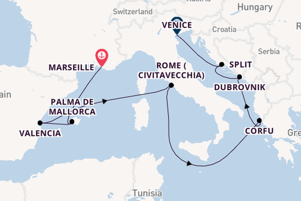 Mediterranean from Marseille, France with the MSC Lirica