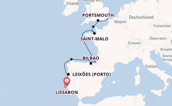 England ab Lissabon, Portugal auf der Seabourn Quest