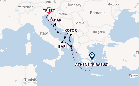 Oostelijke Middellandse Zee vanaf Triëst, Italië met de Seven Seas Splendor