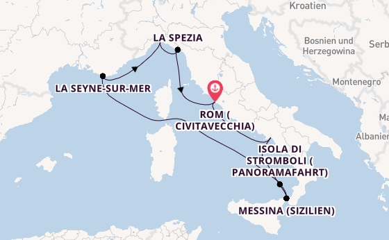 Westliches Mittelmeer ab Civitavecchia (Rom), Italien auf der Costa Fascinosa