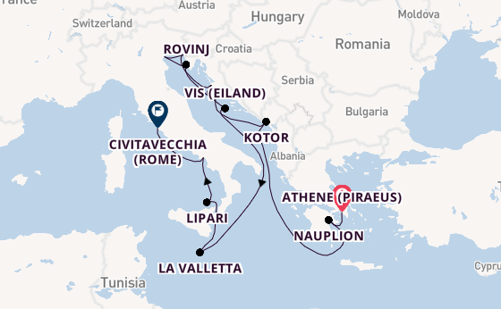 Middellandse Zee vanaf Athene (Piraeus), Griekenland met de Seabourn Ovation