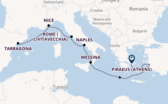 Western Mediterranean from Tarragona, Spain with the Celestyal Discovery