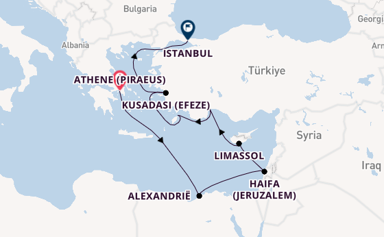 Oostelijke Middellandse Zee vanaf Athene (Piraeus), Griekenland met de Seven Seas Voyager