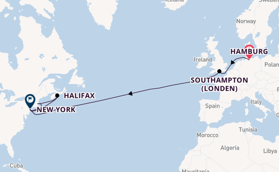 trans-Atlantisch vanaf Hamburg, Duitsland met de Queen Mary 2
