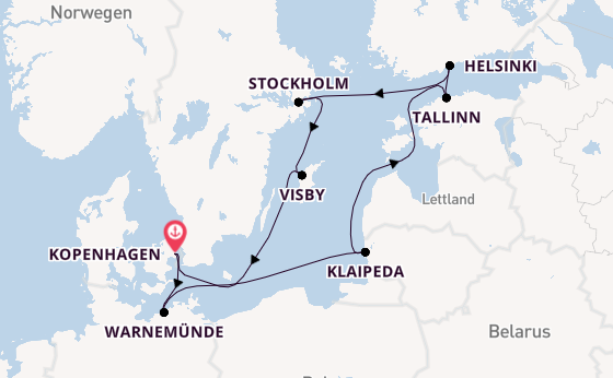 Ostsee ab Kopenhagen, Dänemark auf der MSC Splendida