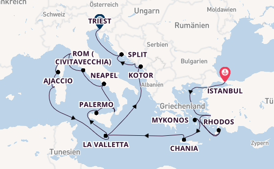 Mittelmeer ab Istanbul, Türkei auf der Enchanted Princess