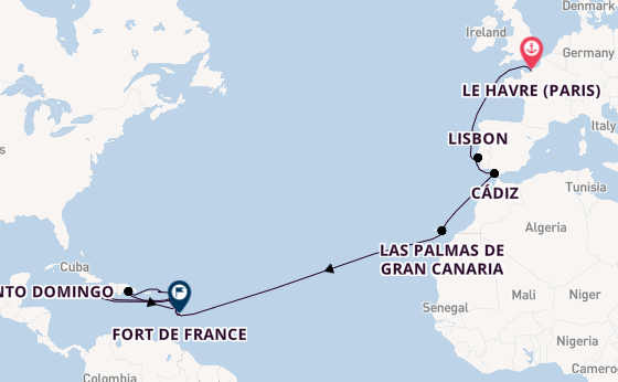 Caribbean from Le Havre (Paris), France with the Costa Favolosa