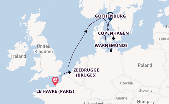 England from Le Havre (Paris), France with the Carnival Miracle