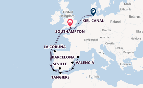 Western Mediterranean from Southampton, England with the Queen Victoria
