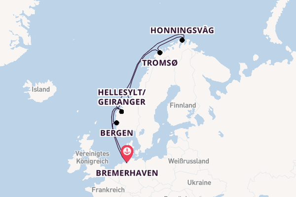Norwegen ab Bremerhaven, Deutschland auf der Mein Schiff 1