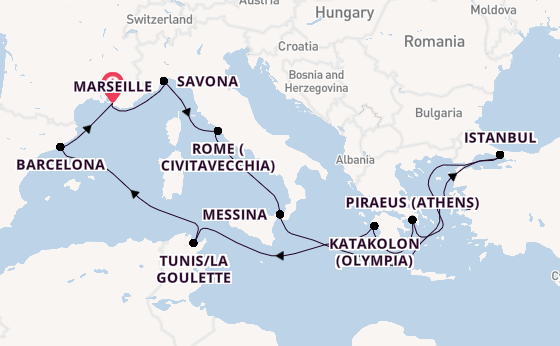 Mediterranean from Marseille, France with the Costa Favolosa