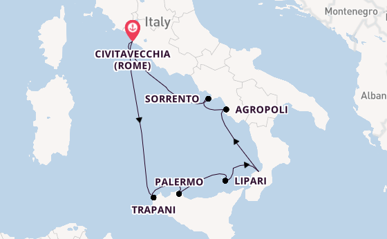 Westelijke Middellandse Zee vanaf Civitavecchia (Rome), Italië met de Star Clipper