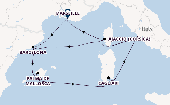 Westelijke Middellandse Zee vanaf Civitavecchia (Rome), Italië met AIDAcosma