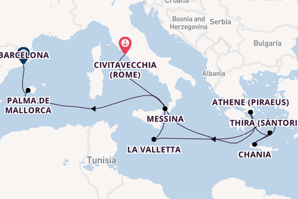 Middellandse Zee vanaf Civitavecchia (Rome), Italië met de Disney Fantasy