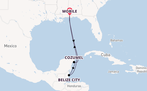 Western Caribbean from Mobile, Alabama, USA with the Carnival Valor